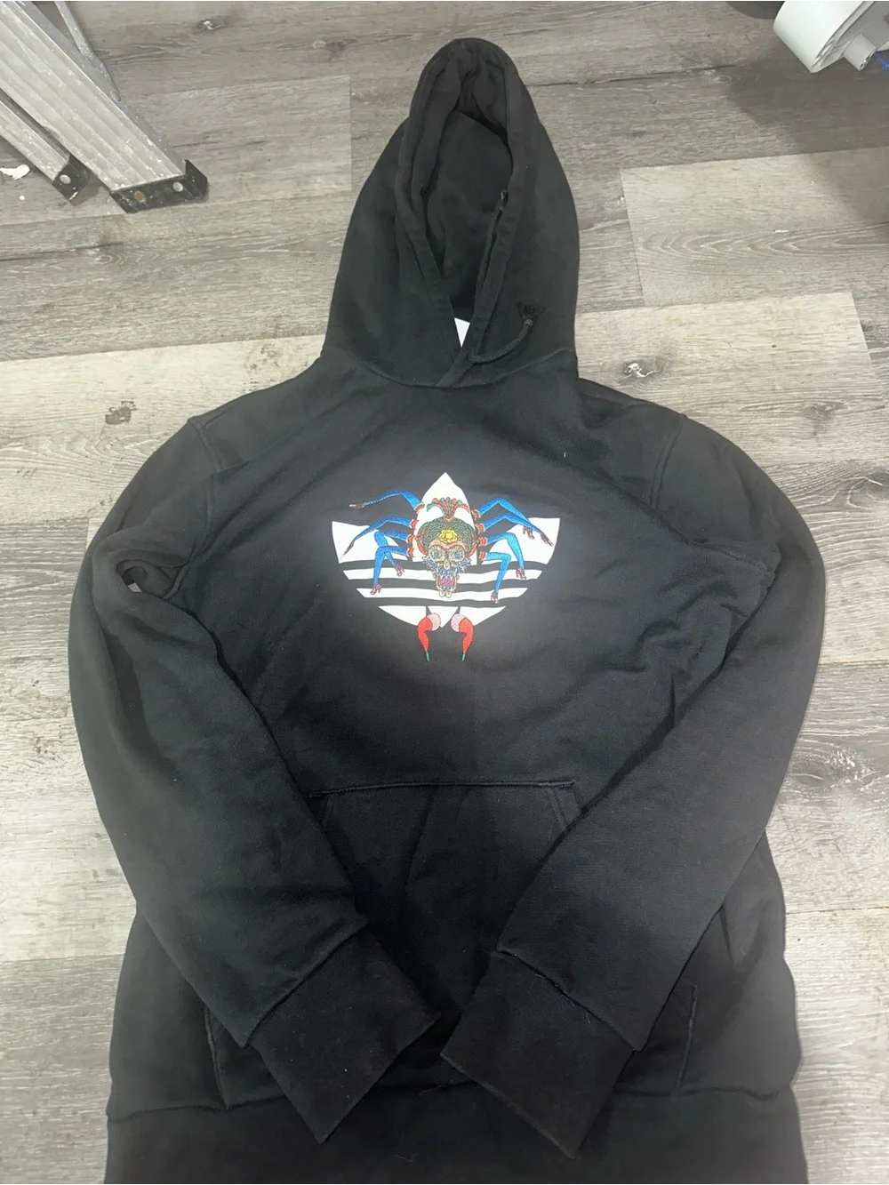 adidas Black Graphic Trefoil Hooded Sweatshirt